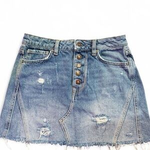 We The Free Button-Up Blue Mini Skirt